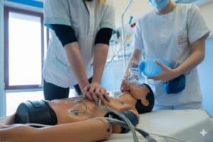 compressions thoraciques sur mannequin lors d'une formation AFGSU 2 à Ploudalmézeau